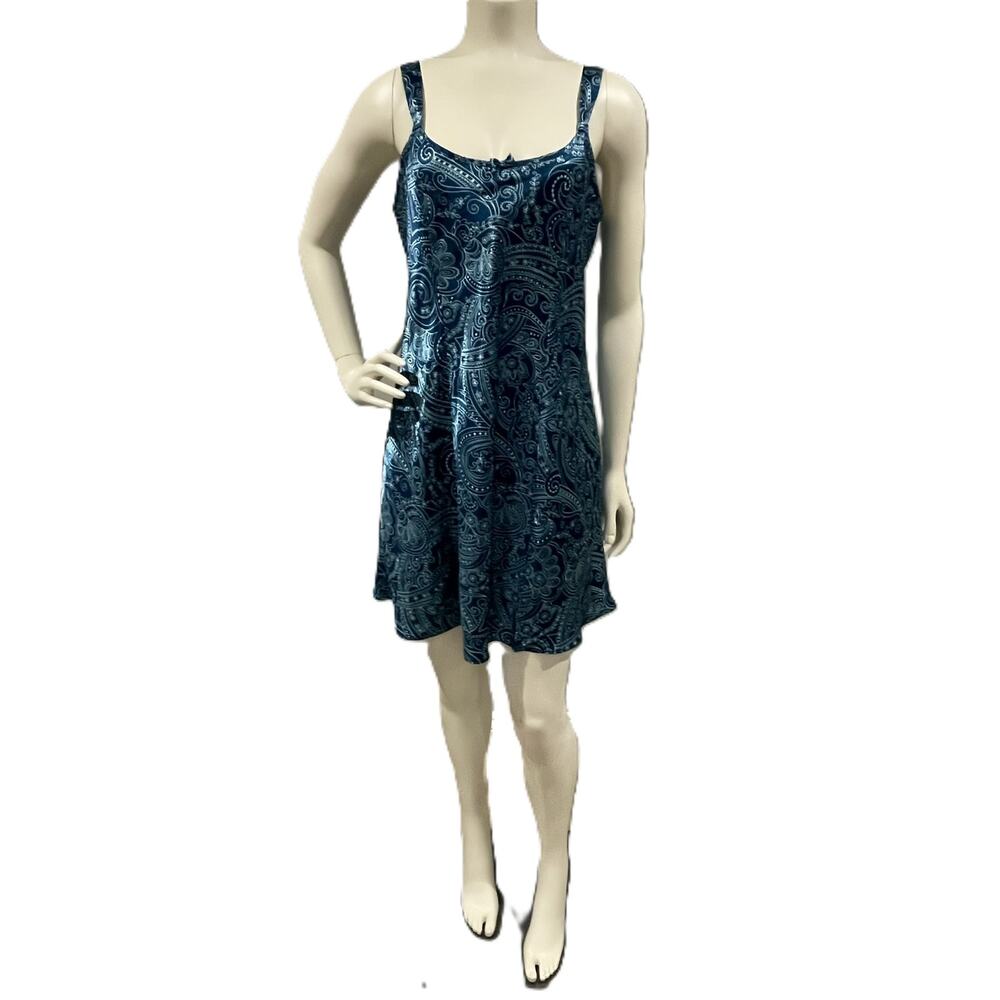 Morgan Taylor Blue Paisley Floral Nightgown‎ Slip Dress M Side Slit Adjustable